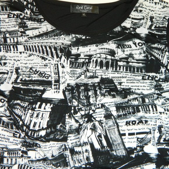 2 for/ $25 Red Coral Global Landmarks Graphic Asymmetrical Blouse Size-XL - Picture 10 of 14